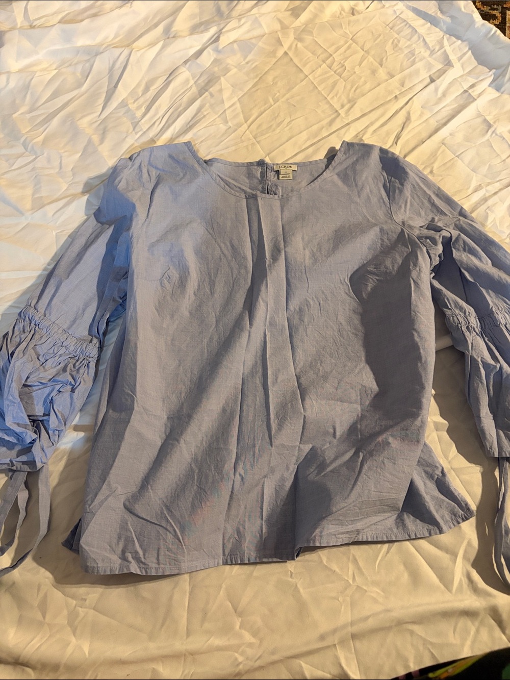 J. Crew Light Blue Tie-Sleeve Cotton Blouse